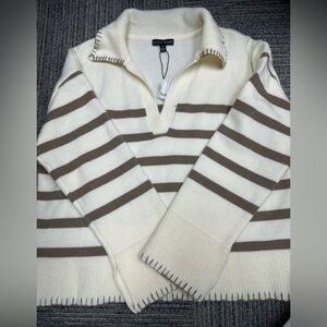 Moss Muse Cream & Taupe Striped Collared Sweater